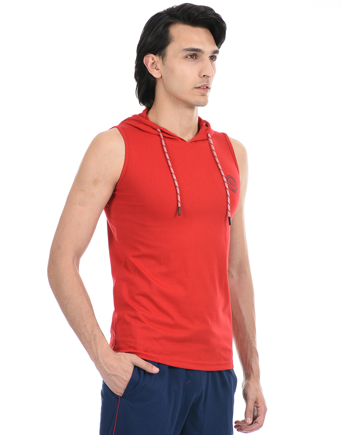 Cloak & Decker by Monte Carlo Men Red Sleeveless Hooded Tshirt